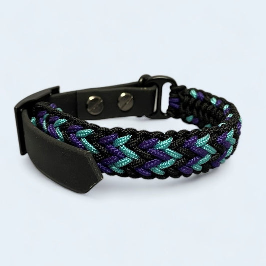 Black and purple small dog collar with black buckle.