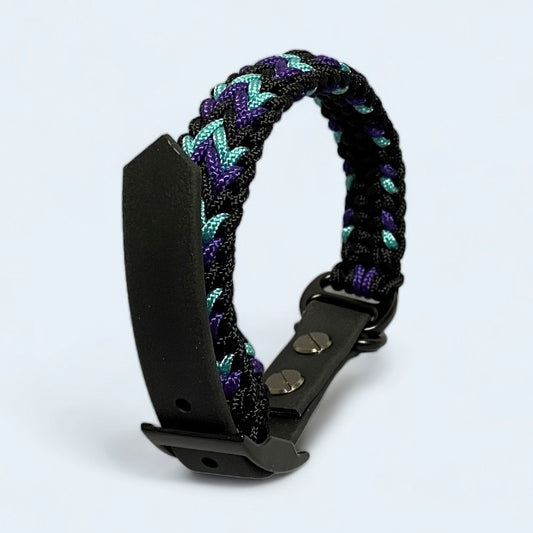 Tiny dog collar in black and purple.